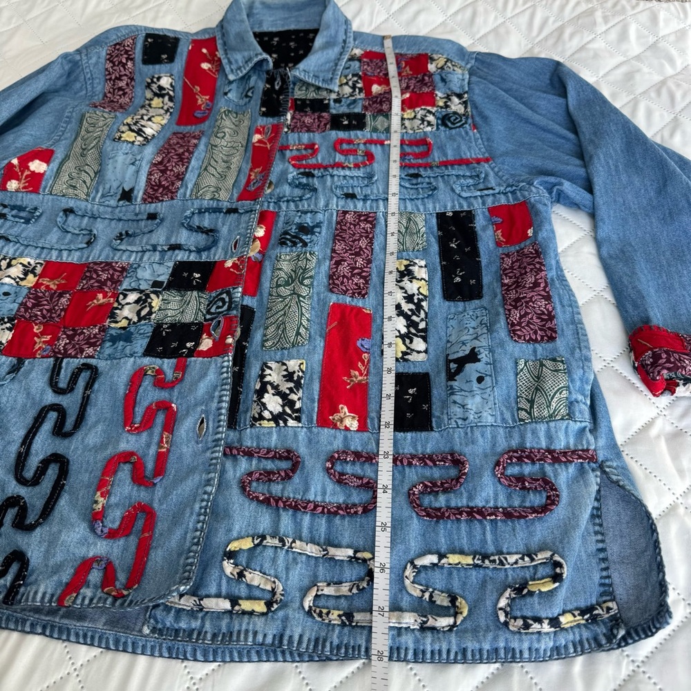 Vintage Patchwork Denim Jacket – Handmade Quilt Style 🧵 M–L - Picture 14 of 15